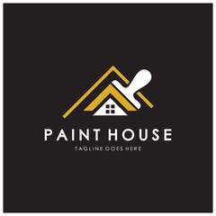logo icon illustration house paint with a blend of brushes and rollers for house wall paint design, minimalist house, painting, interior, building, property business, wallpaper, vector concept