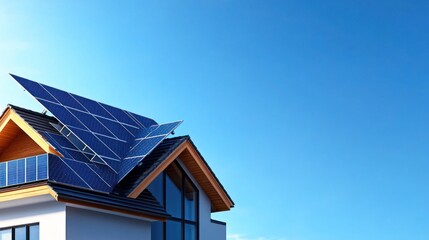 Obraz premium Modern house with innovative solar panels on the roof.