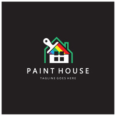 logo icon illustration house paint with a blend of brushes and rollers for house wall paint design, minimalist house, painting, interior, building, property business, wallpaper, vector concept