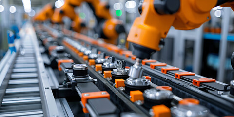  Robotic Arm Assembly Line in Industrial Facility, High-Tech Robotics in Modern Manufacturing