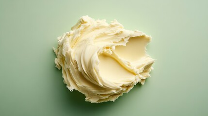 Creamy spread artfully arranged on a smooth, pastel green backdrop, showcasing its rich texture and inviting color.