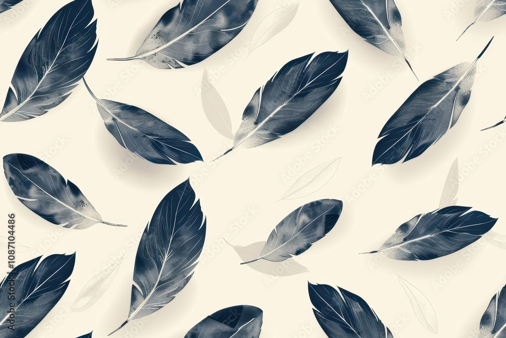 Poster minimalistic seamless pattern of delicate leaves on a soft background for elegant design projects, p
