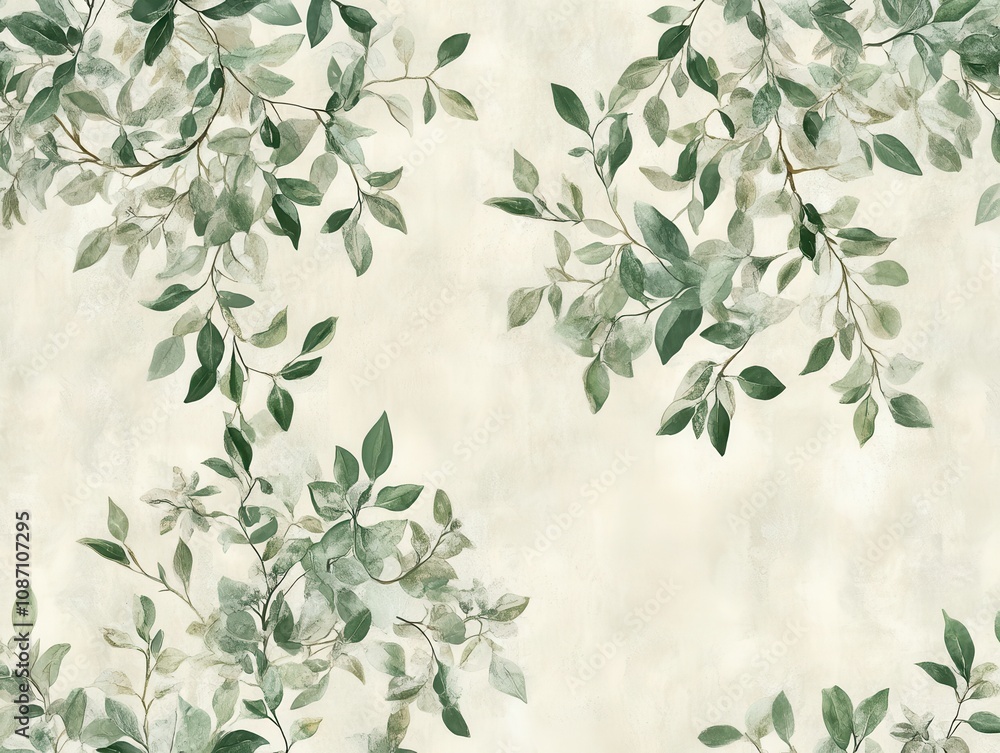 Aufkleber intricate botanical textures featuring soft green leaves that create a serene and elegant background