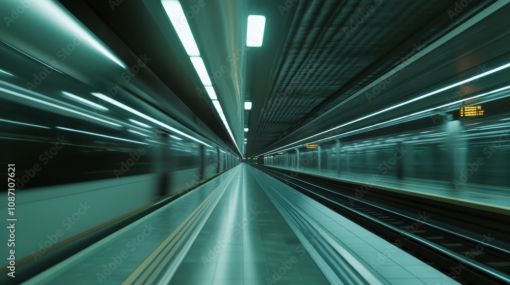 Poster futuristic minimalist platform view in a modern train station conveying speed and motion in an urban