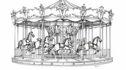 An ornate carousel with intricately detailed horses in motion