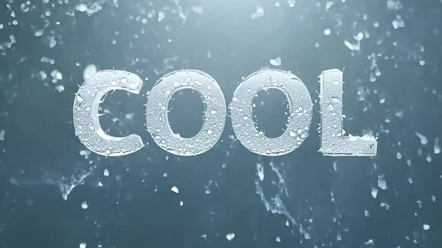 An animated lettering of the word Cool made of water and ice shards.