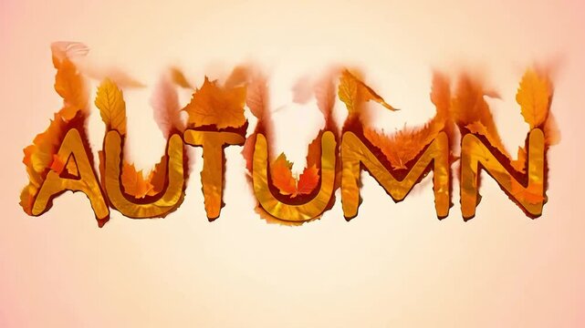 A beautifully animated lettering of the word autumn in golden autumn colors with leaves.