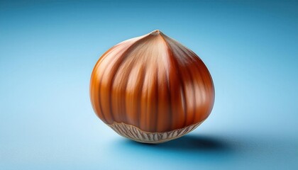 Close-up of a Single Fresh Hazelnut with Textured Shell on Vibrant Blue Background, Perfect for Health Food Concepts, Nut Based Recipes, Vegan Diet Promotions, or Natural Product Advertising