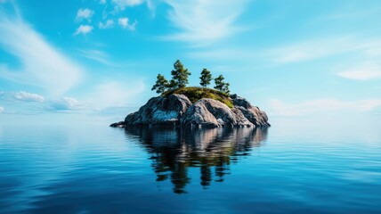 Obraz premium Tranquil Remote Island with Serene Waterfront: A Perfect Escape into Nature's Embrace