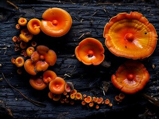 Inedible mushrooms growing on wooden floors