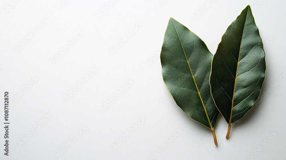 Leinwandbilder isolated on white background single bay leaf placed diagonally to highlight its smooth surface and s