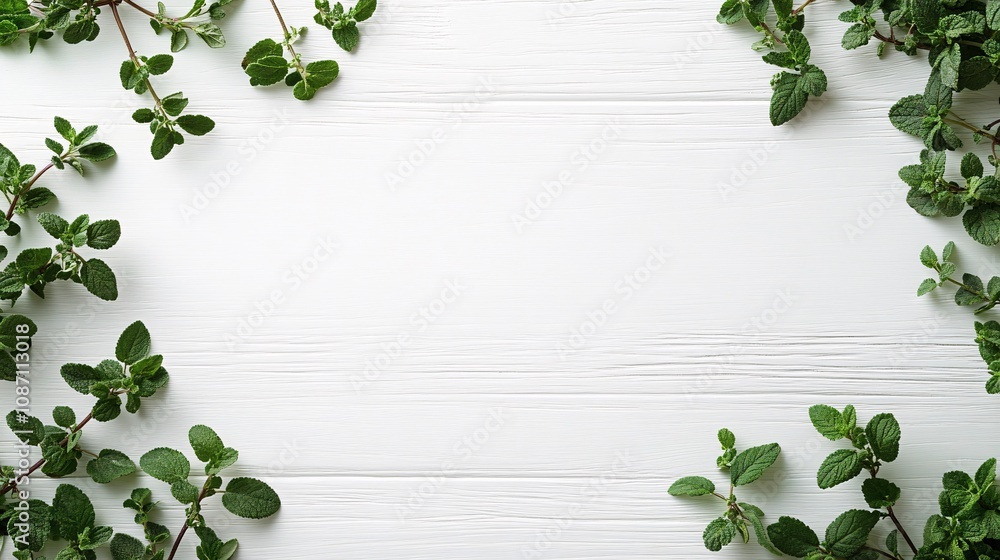 Aufkleber isolated on white background sprig of marjoram with soft oval leaves delicately placed for a clean h
