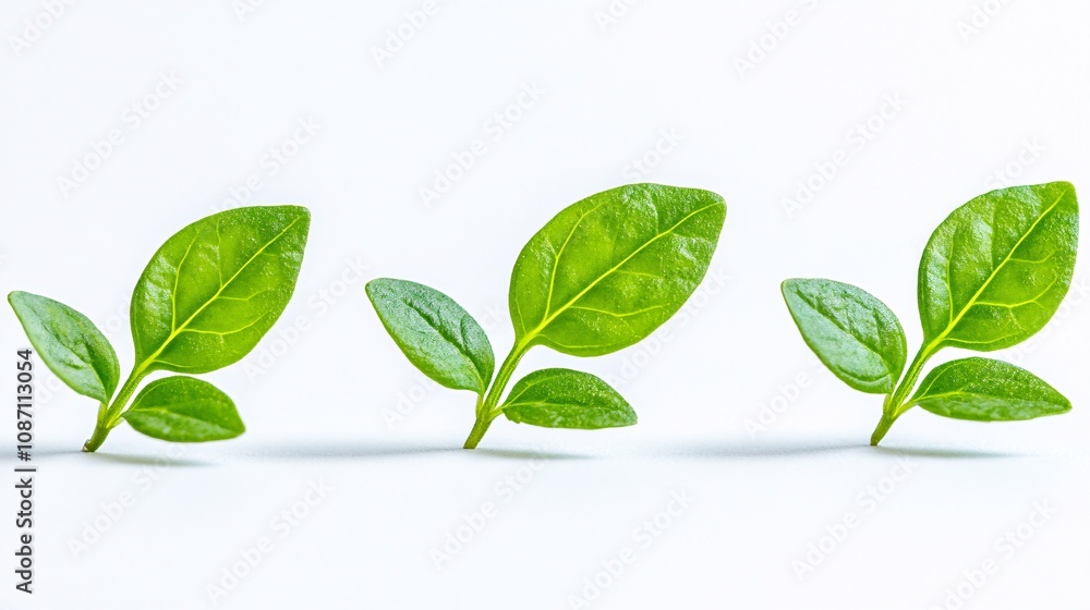 Poster isolated on white background sprig of marjoram with soft oval leaves delicately placed for a clean h