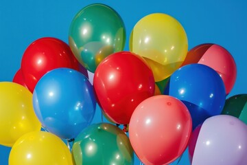 Colorful Balloons Float Against a Blue Sky Background