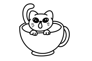 Vector illustration in manga style of a kitten inside a mug