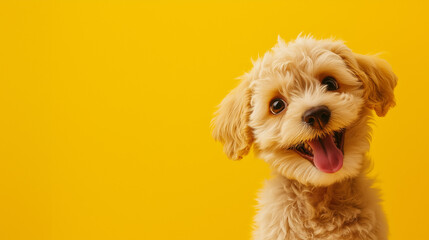 Obraz premium Cartoon puppy with an excited expression, wide open eyes, and tongue out in a playful manner