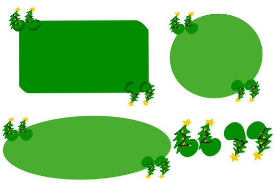 Vector of green text boxes with quotation marks shaped like Christmas trees