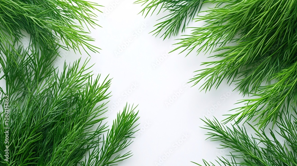 Aufkleber isolated on white background dill sprigs fanned out delicately with a focus on their soft feathery l
