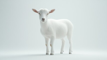 Fototapeta premium White goat portrait with a neutral background, ideal for advertising, showcasing a clean and minimalist design with ample space for branding.