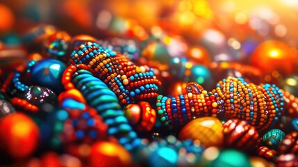 Vibrant assortment of intricate bead jewelry featuring rich colors and patterns, showcasing unique African design elements and craftsmanship.