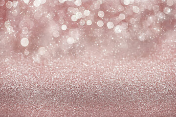 Fototapeta premium Abstract transcendent pink color glitter background with blurred bokeh. Luxury backdrop template for new year, christmas, valentine's day party or holiday cards with space for text.