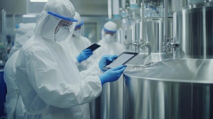 Technician Monitoring Industrial Equipment with a Tablet
