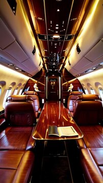 Luxurious Interior Of Empty Corporate Jet, 4k High-Quality Animation Video