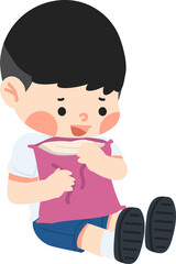 Kid sitting on the floor hug a pillow