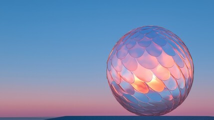 A large, glowing sphere is floating in the sky above a blue ocean