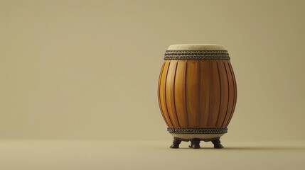 A single traditional dhol drum against a plain beige background with clear and simple lines capturing the essence of Lohri celebrations and the rhythmic beats that signify joy with earthy colors