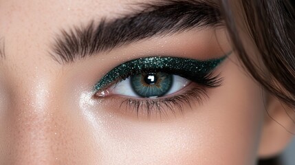 Obraz premium A woman with green eye liner and a green eye