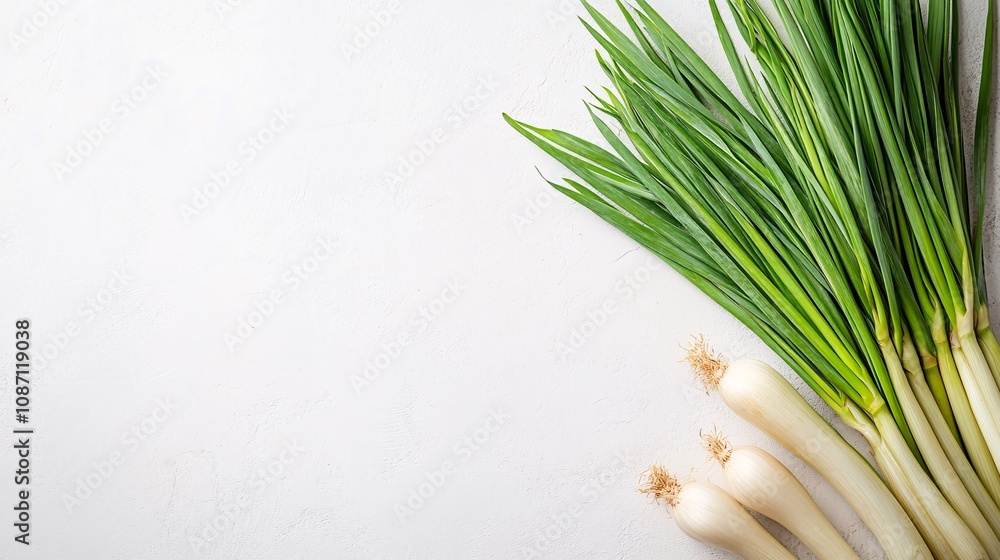Poster isolated on white background lemongrass stalks stacked diagonally with their smooth textures highlig