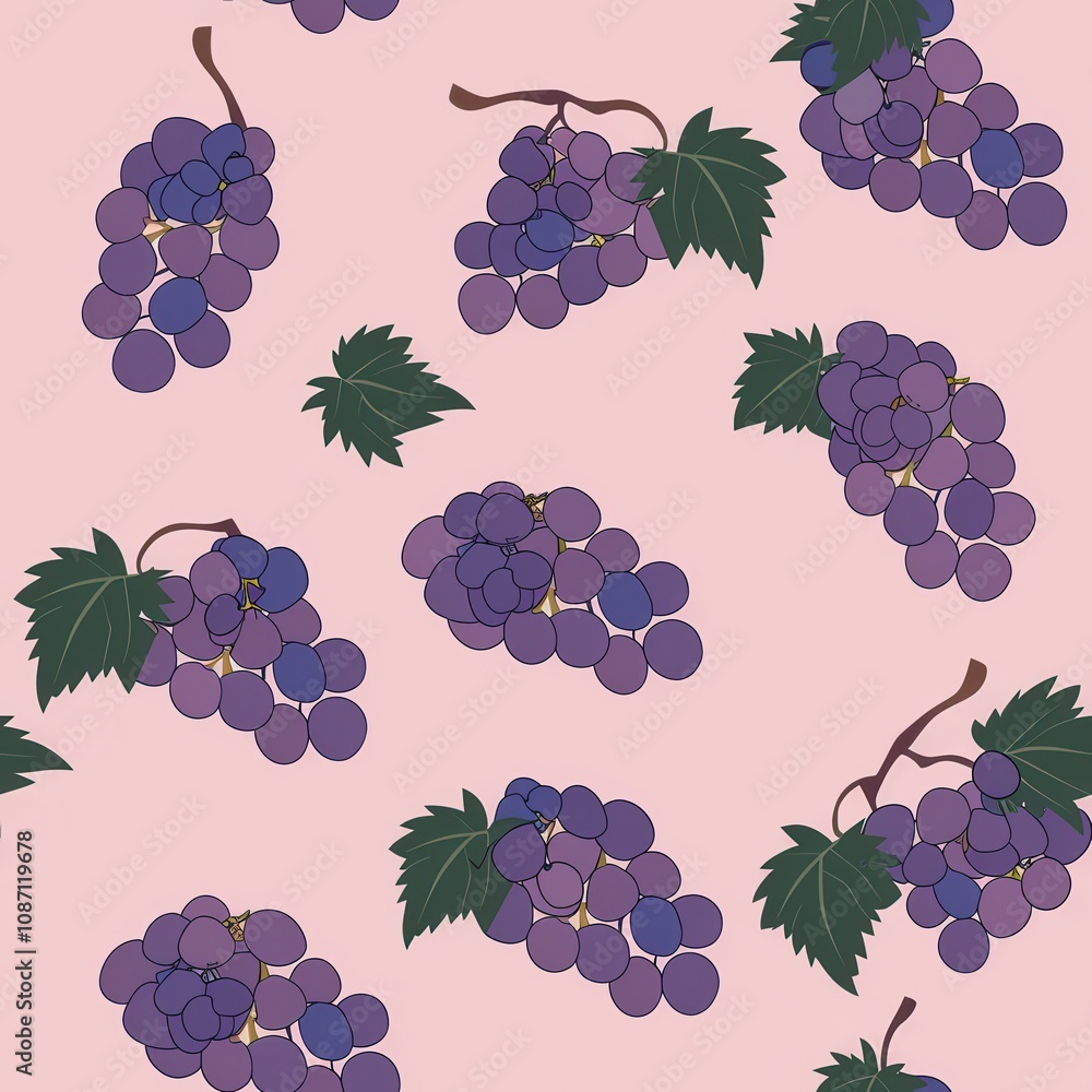Aufkleber seamless minimal pattern design featuring grapes on a soft pink background suitable for fabric, wall