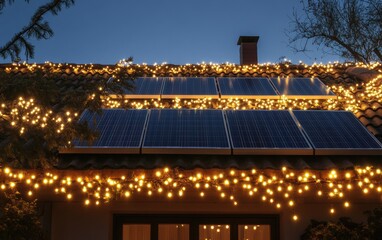roof with solar panel cozy christmas background professional photo 