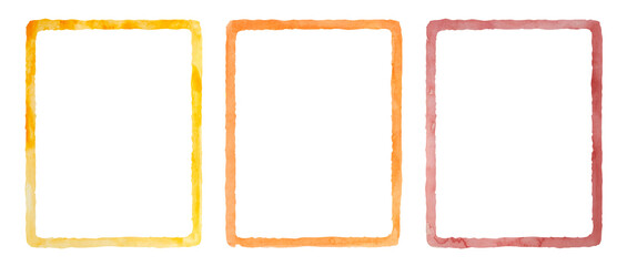 Watercolor rectangle set. Aquarelle yellow, orange and red color frames and borders