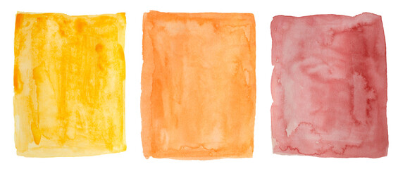 Watercolor rectangle set. Aquarelle frames. Color templates. 3 colors: yellow, orange and red