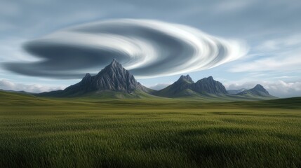 Fototapeta premium A large cloud is hovering over a mountain range