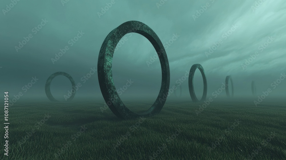 Poster a field of green grass with a large circle in the middle
