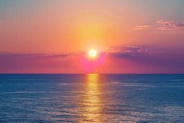 Naklejka premium Golden Sunset Reflects on Calm Ocean Waves at Dusk