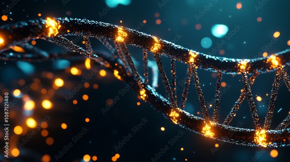 Aufkleber glowing 3d render of abstract dna strands in futuristic science background