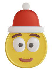 Volumetric cheerful smiley face in a Christmas hat without a background. 3D render.