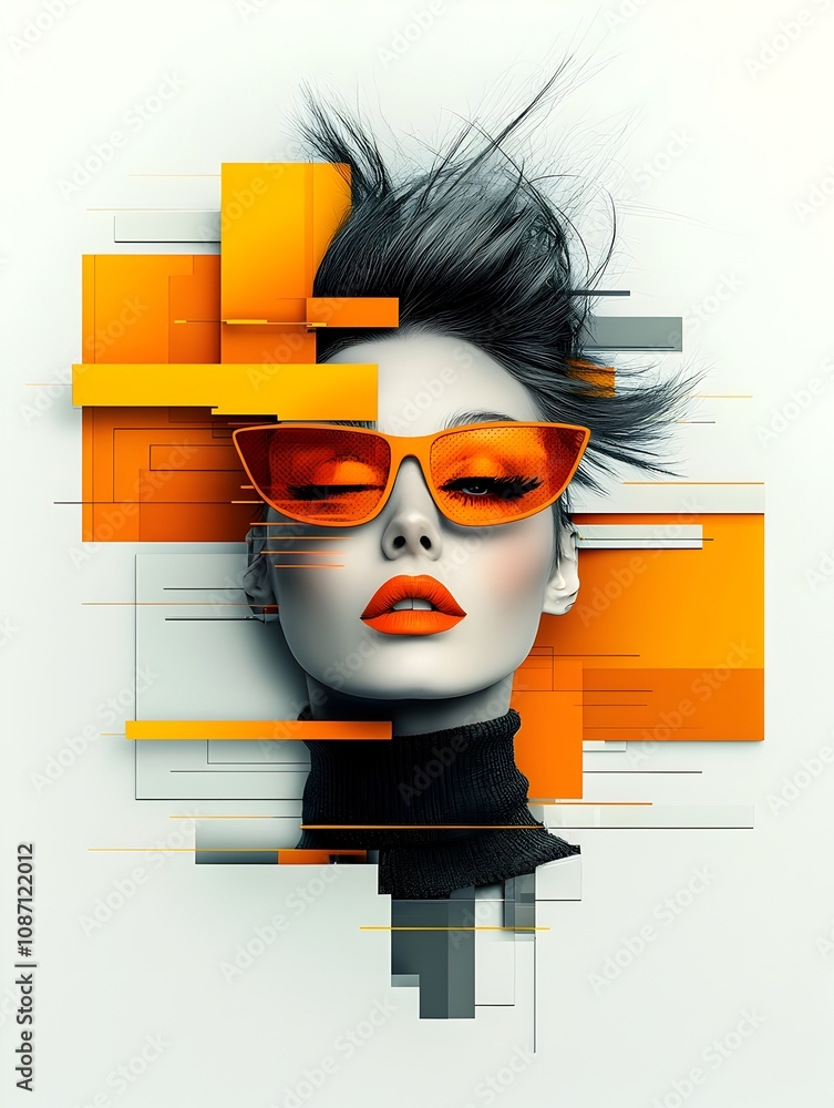 Poster retro pop art inspired portrait of a woman with an exaggerated animated expression set against a vib