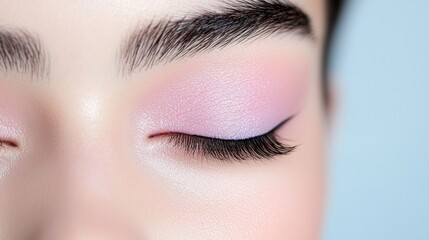 A woman with long eyelashes and pink eye shadow