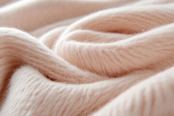 A close-up view of soft, fluffy pink fabric showcasing intricate textures and gentle folds, evoking warmth and comfort with a touch of elegance and serenity.