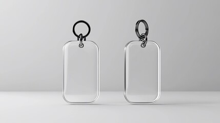 Two blank acrylic keychains with silver rings on a white background.