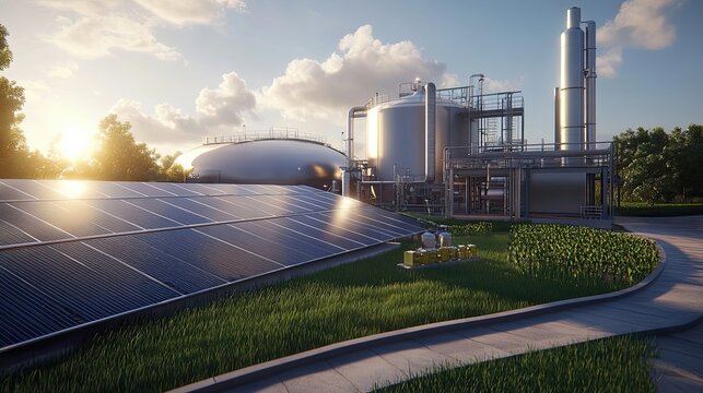 Industrial Complex with Solar Panels and Biogas Digester