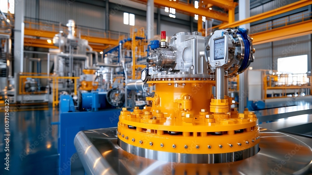 Poster high-tech industrial machines and automation in a modern factory setting