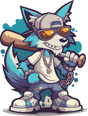 PrintWolves, baseball, graffiti, cartoon, vector, illustration, animal, fun, monster, funny, clown, art, woman, halloween, tiger, zombie, drawing, character, sport, mascot, comic