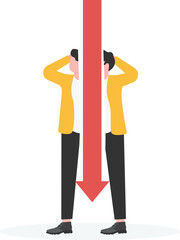 The falling arrow splits the businessman in half

