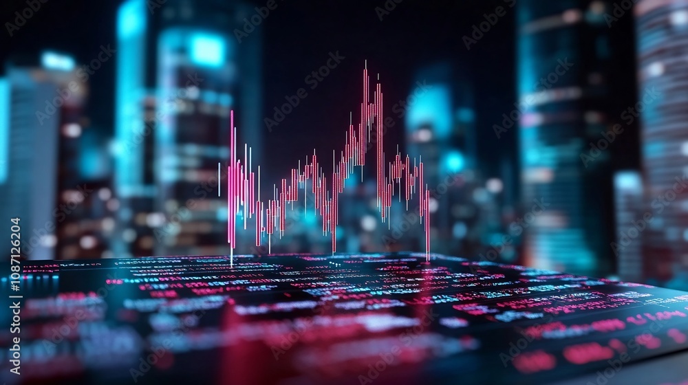 Aufkleber futuristic financial data visualization on computer screen with glowing charts and graphs